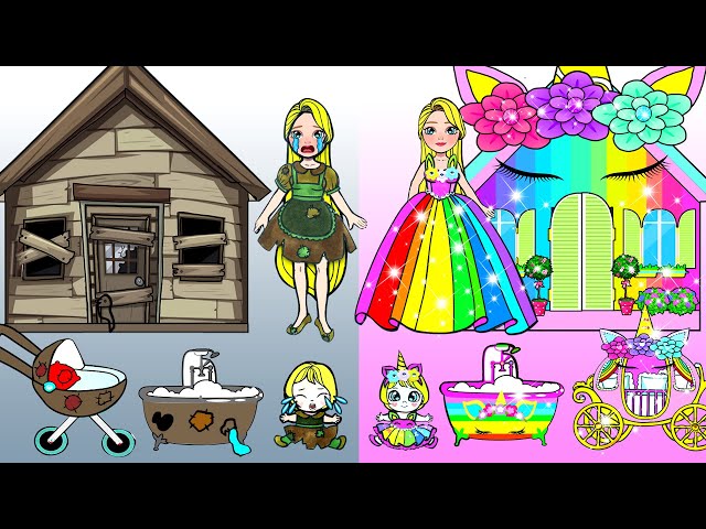 Paper Dolls Dress Up - Unicorn Rainbow New House Handmade Paper Craft - Woa Doll Channel
