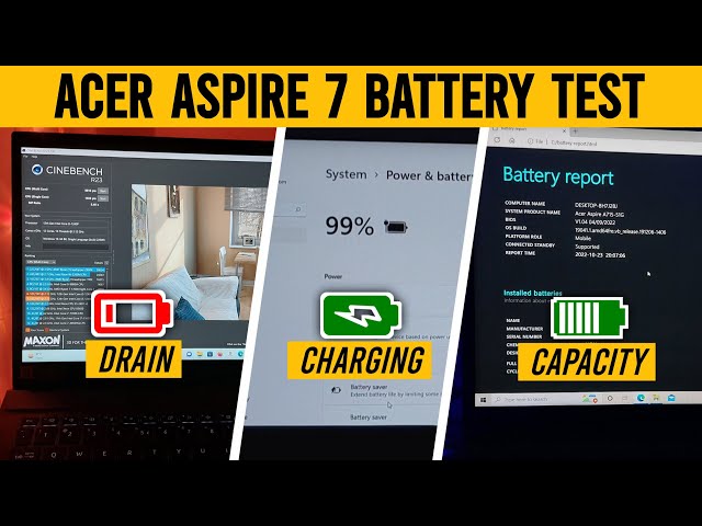Acer Aspire 7 Battery Drain Test, Charging Test And Battery Capacity Test !!
