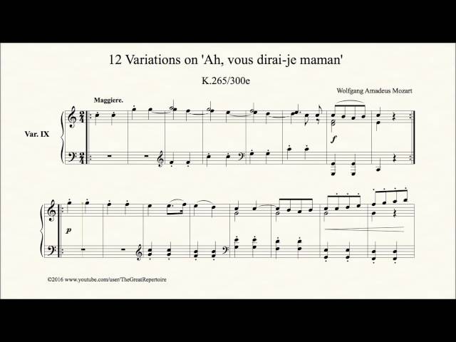 Mozart, 12 Variations on Ah, vous dirai je maman, K 265 300e, Harpsichord, Var. 9
