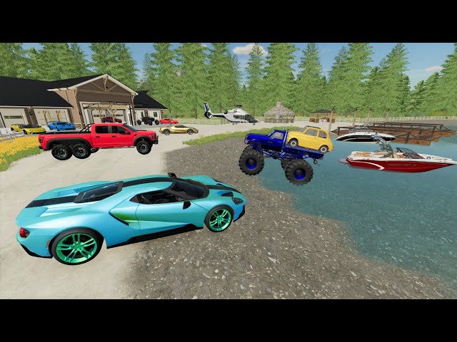 Millionaire finds lost Monster Truck with Lamborghini and boat | Farming Simulator 22