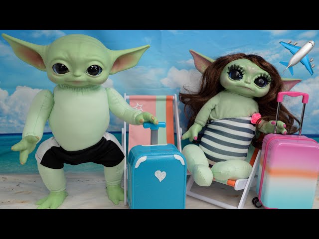 Baby Yoda Grogu Packing Suitcase for vacation
