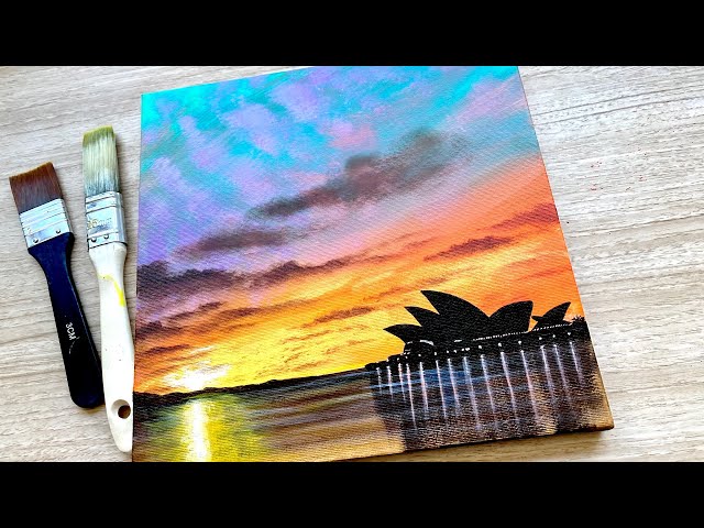 Sunset Opera House Acrylic Painting for Beginners / Easy Acrylic Painting / Daily Challenge #93