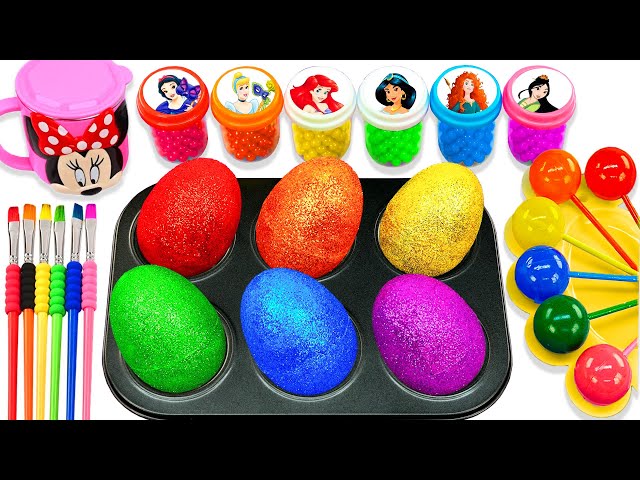 Satisfying Video l How to make Rainbow Lollipop Candy & 6 Glitter Eggs into Playdoh AND Cutting ASMR