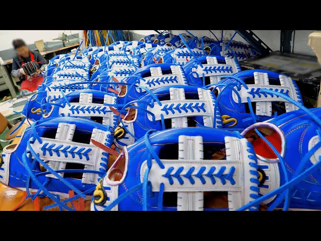 The process of artisans making baseball gloves. Amazing Korean baseball equipment factory