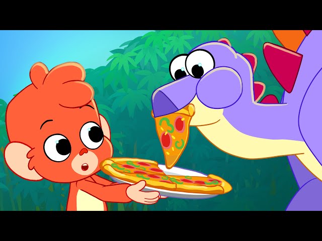 Pizzasaurus | Club Baboo funny dinosaur video | Stegosaurus eats pizza | T-Rex, Spinosaurs and more