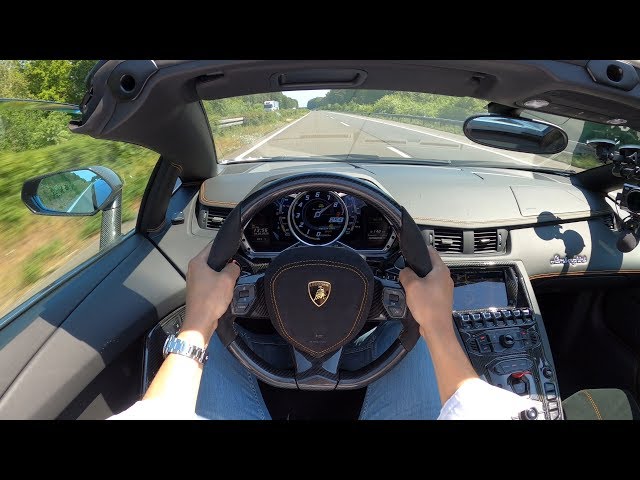 Lamborghini Aventador 312 km/h on AUTOBAHN! ROADSTER ROOF DOWN!