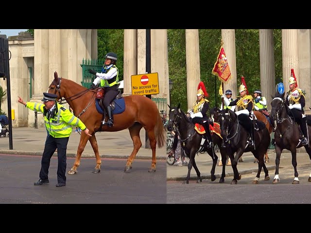 "GO NOW!" Police clear the way for The Household Cavalry