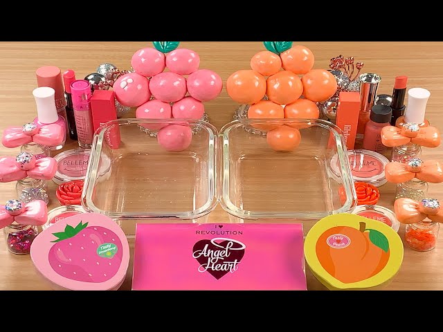 Grape Pink vs orange w CLAY★Mixing Makeup Eyeshadow Glitter into SLIME★ASMR★Satisfying Slime#074