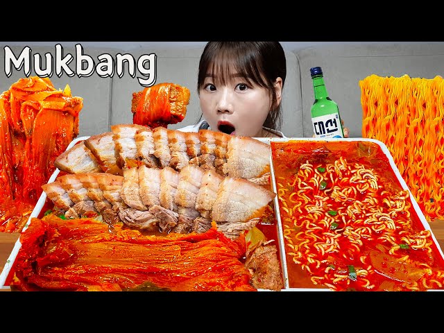 Sub)Real Mukbang- Spicy Braised Pork Kimchi 🔥 Ramen 🍜 Pork Cutlet 🧆 ASMR KOREAN FOOD
