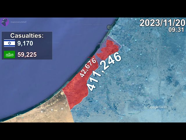 Israel-Hamas War: Every Day to December 1st Mapped using Google Earth