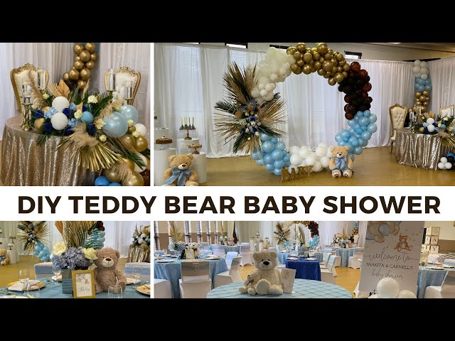 TEDDY BEAR THEMED BABY SHOWER + DIY CIRCLE BACKDROP WITH BALLOONS| LIVING LUXURIOUSLY FOR LESS