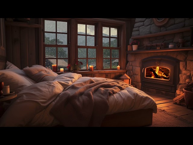 Rainy Forest Sanctuary - Cozy Fireplace ASMR, Senere Raindrops & Crackling Fireplace for Deep Sleep