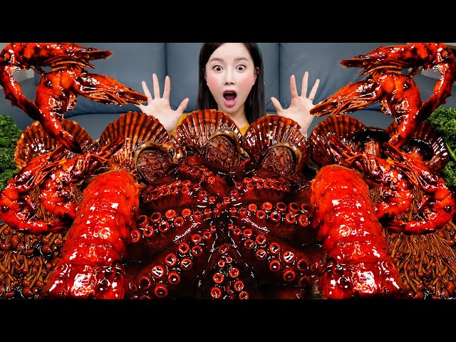 [Mukbang ASMR] FLEX Seafood 🦞 Jjajang Lobster Tail & Octopus 🐙 Squid Enoki Mushrooms Recipe Ssoyoung