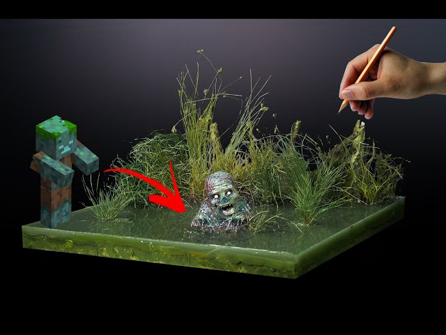 How to make realistic MINECRAFT Drowned in the swamp diorama/polymer clay