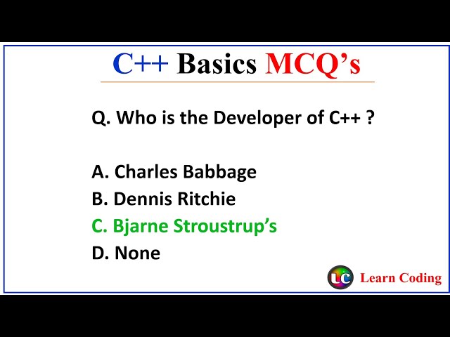 Part-1 C++ MCQ's | C++ MCQ questions and answers | C++ Basics MCQ Questions | Learn Coding