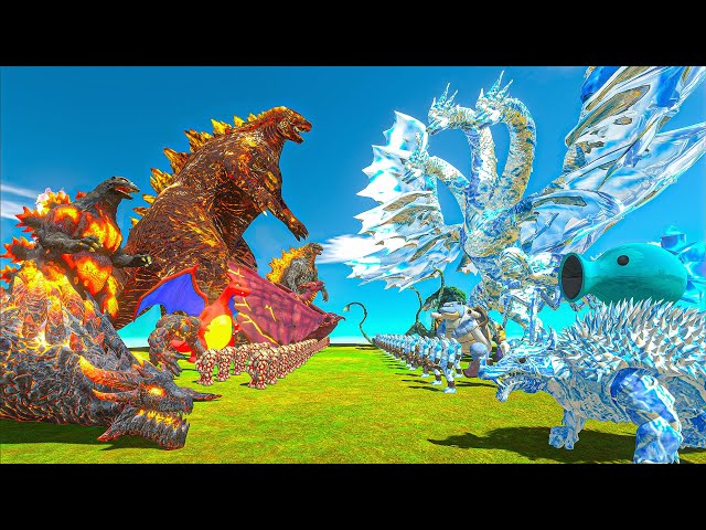 Team Fire + Thermo Godzilla VS King Ghidorah + Team Ice - Animal Revolt Battle Simulator