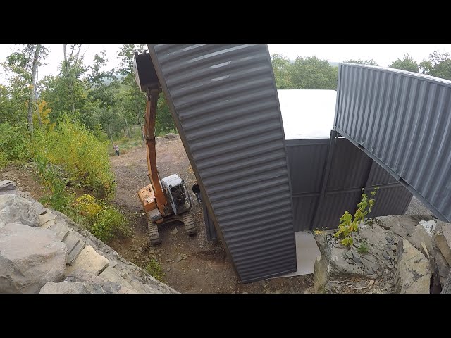 Standing up a shipping container tower