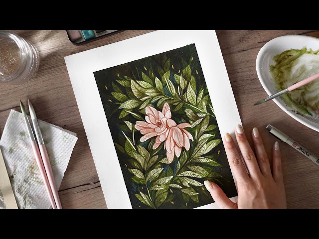 Magnolias & Leaves  ★ Negative Space Watercolor Tutorial
