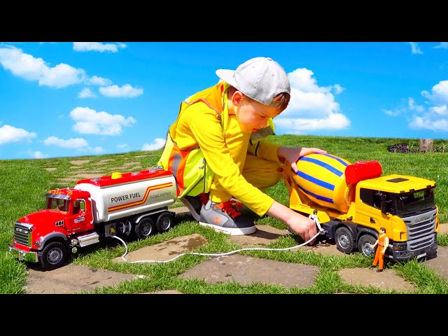 Cars Concrete Truck Fuel Truck Bruder and Police Car Alex Plays With New Toys