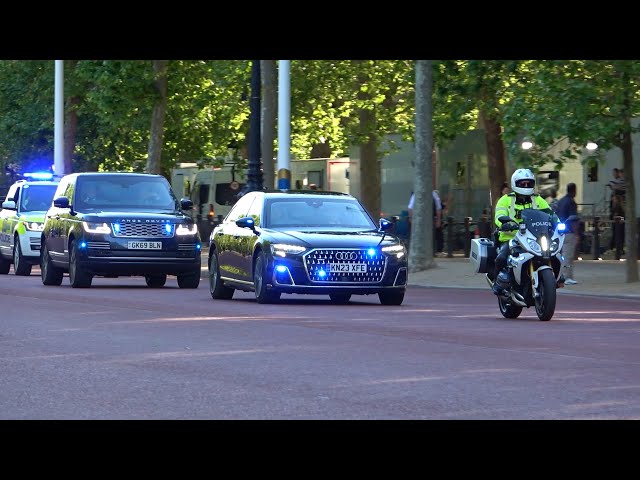 Metropolitan Police Special Escort Group escorting British PM Rishi Sunak