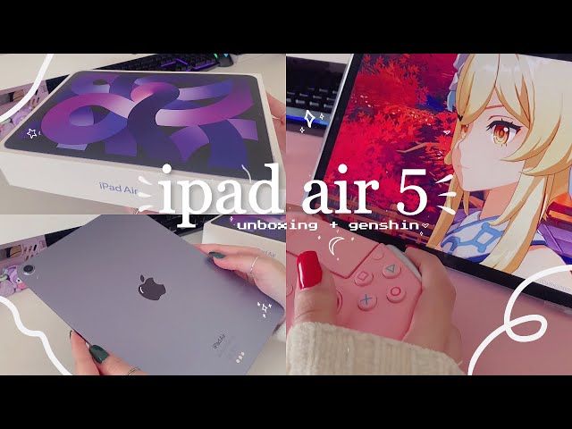 🌺 unboxing the purple ipad air 5 so i can play genshin impact on it | gameplay + accessories ✦