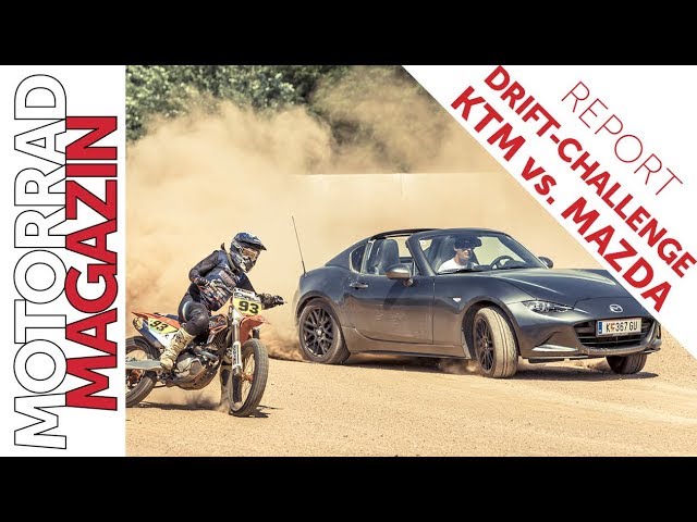 Drift-Challenge: KTM 450 SX-F vs. Mazda MX-5. Wer ist schneller im Flattrack-Oval?