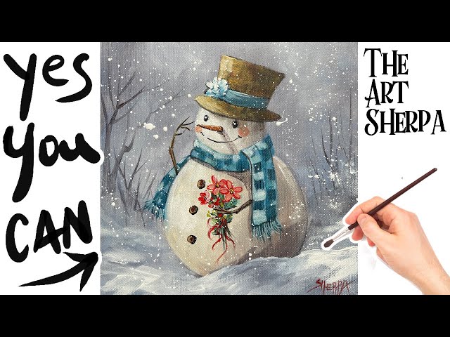 Easy Draw and paint a Snowman 🌟🎨 How to paint acrylics for beginners: Paint Night at Home