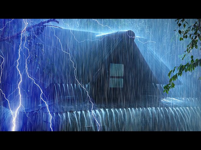 Sleep Immediately with Rain Sounds and Rain & Powerful Thunder Sound The Roof in The Sky at Night.