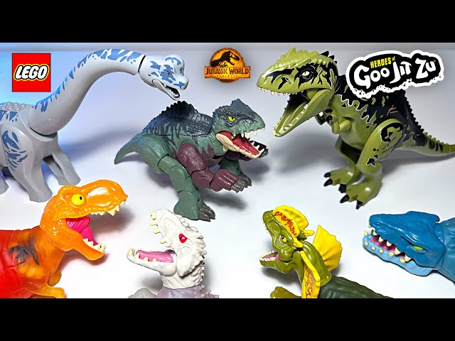 Goo Jit Zu VS LEGO Jurassic World Dinosaurs! Giganotosaurus, Brachiosaurus, T-Rex, Indominus Rex