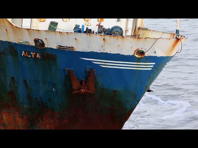'Ghost Ship' MV ALTA washed up on the Irish coast during Storm Dennis