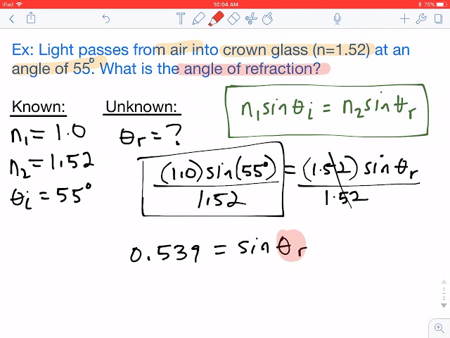 How to Solve a Snell's Law Problem (angle of refraction)
