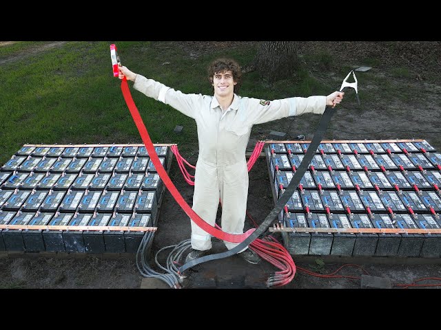 100 car batteries wired in parallel!