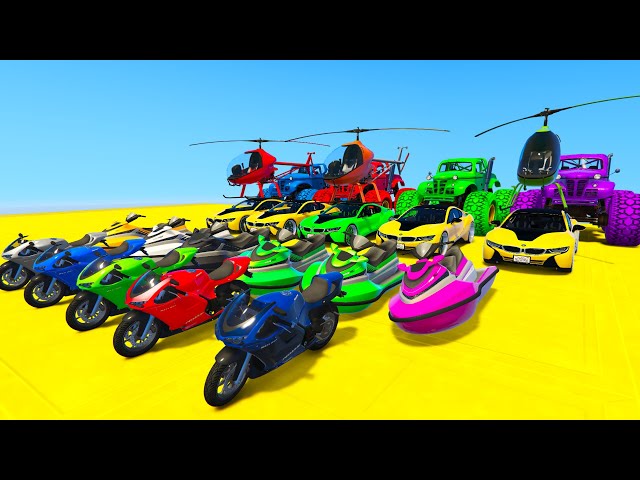 GTA 5 Impossible Race on Monster Truck!! Car Racing Challenge On Super Cars Planes with Spiderman