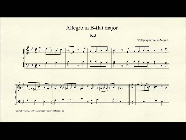 Mozart, Allegro in B-flat major, K 3, Organ