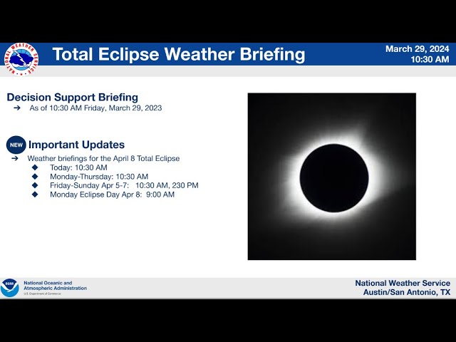 Friday, March 29 briefing for the April 8th Total Eclipse