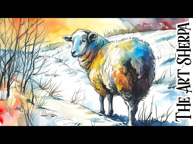 Colorful Sheep Line and Wash  🌟🎨 How to paint Watercolor for beginners: Paint Night at Home