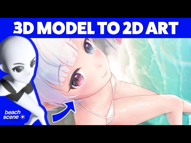 My Anime Beach Illustration Process (3D Model to Photoshop)
