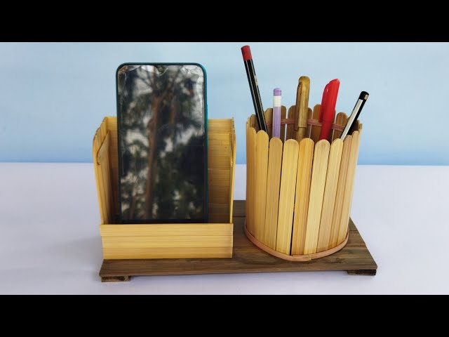 DIY- How to make mobile stand & pencil holder With bamboo,Bamboo stick idea.