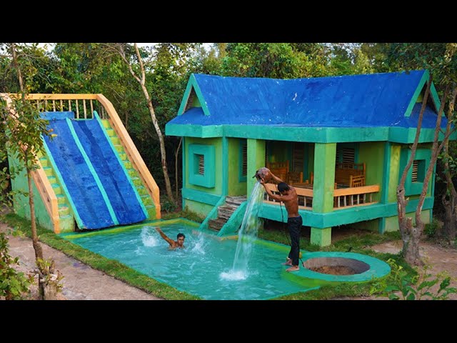 Building Water Well, Modern Simple House Design, Twins Water Slide And Underground Swimming Pool