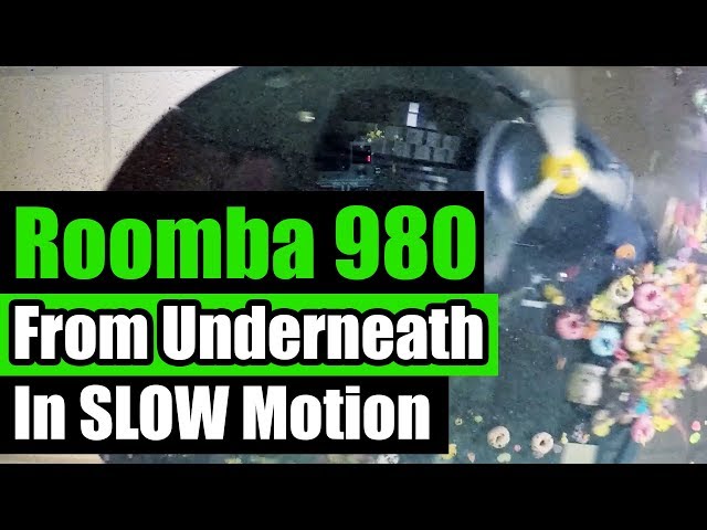 iRobot Roomba 980 - SLOW motion - From Underneath - Big Mess Test