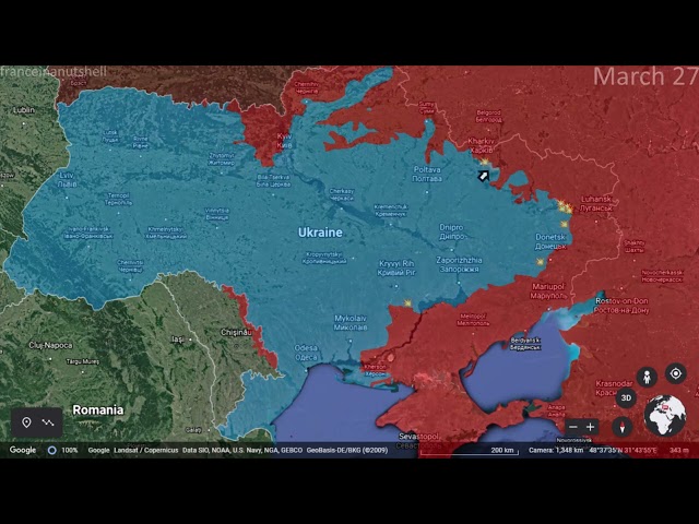 Russo-Ukrainian War: First 2 Months Mapped using Google Earth