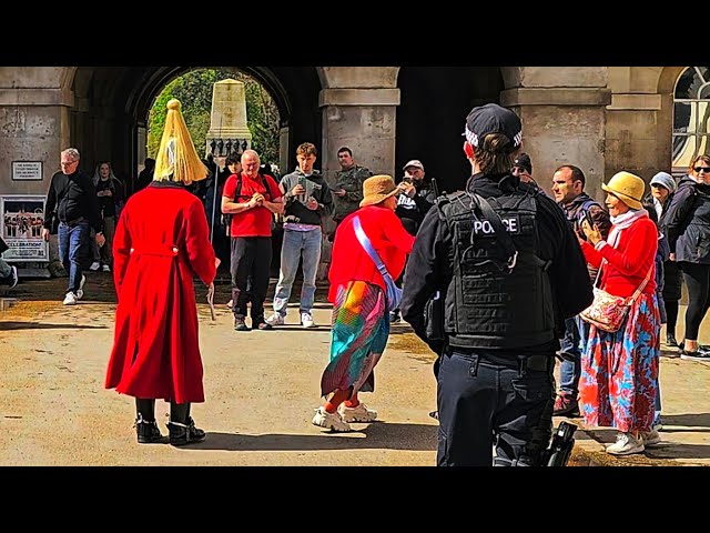 POLICE and GUARD warn DISRESPECTFUL CHINESE TOURIST after she does this at Horse Guards!