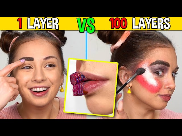 100 LAYERS vs 1 LAYER of Makeup Challenge