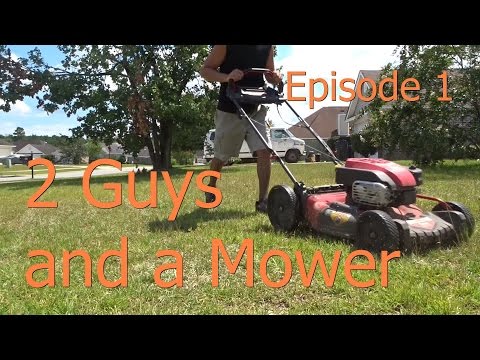 Cutting Grass - 2 Guys with Basic Lawn Service Equipment Mowing Lawns