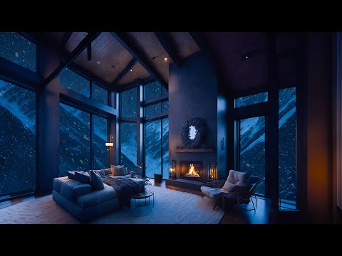 Smooth Jazz Music, Snowfall and Crackling Fireplace for Calm Room Ambience - Relaxation and Sleep Music