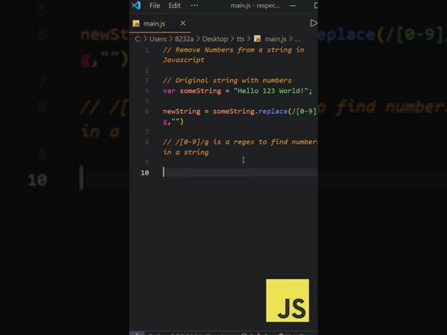 remove Numbers  from a string in #javascript