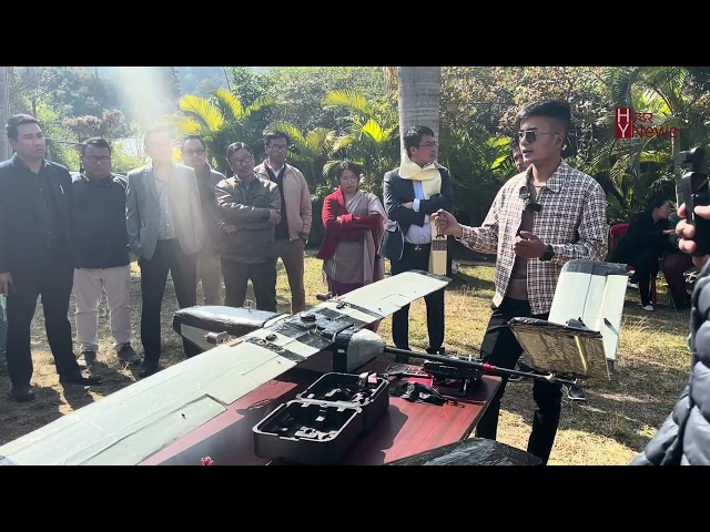 Sarangthem Albert, a 5th semester student of MIT, demonstrate his unmanned aerial vehicle (UAV).