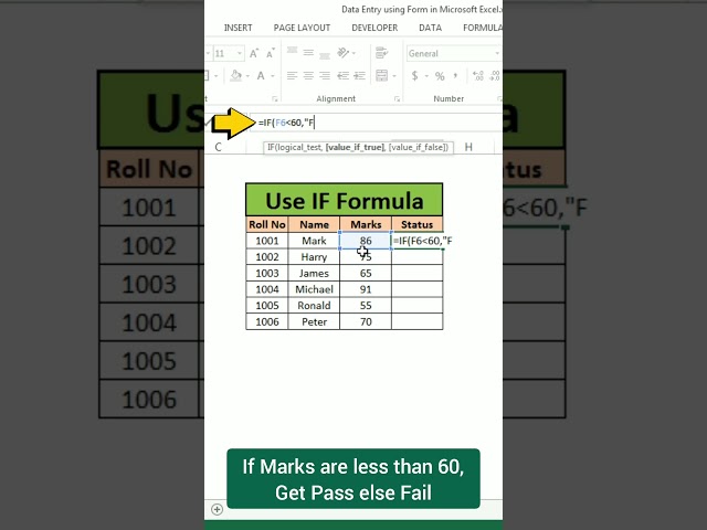 Excel IF formula Pass / Fail IF formula IF Statement Short