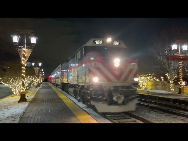 Metra Night Train arriving at Tinley Park station.