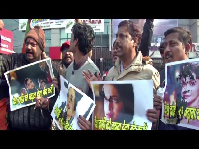 Patna: BJP Youth Wing puts black ink on Deepika Padukone’s poster during protest